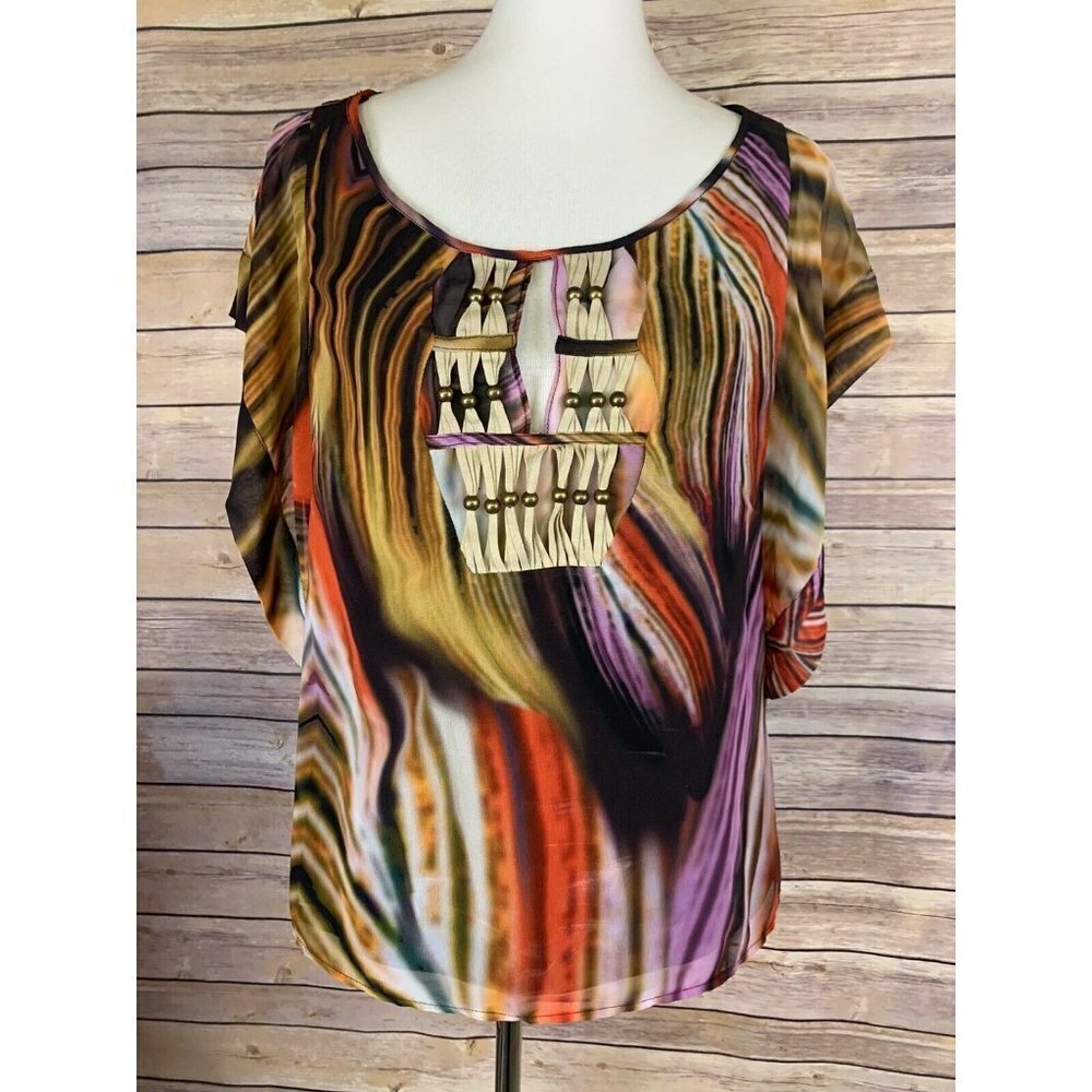 Seduce Womens Size 8 Blouse Beaded Neckline